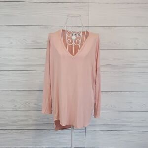Sterling V-Neck Long Sleeve Modal Spandex Top - Pink Womens Size M